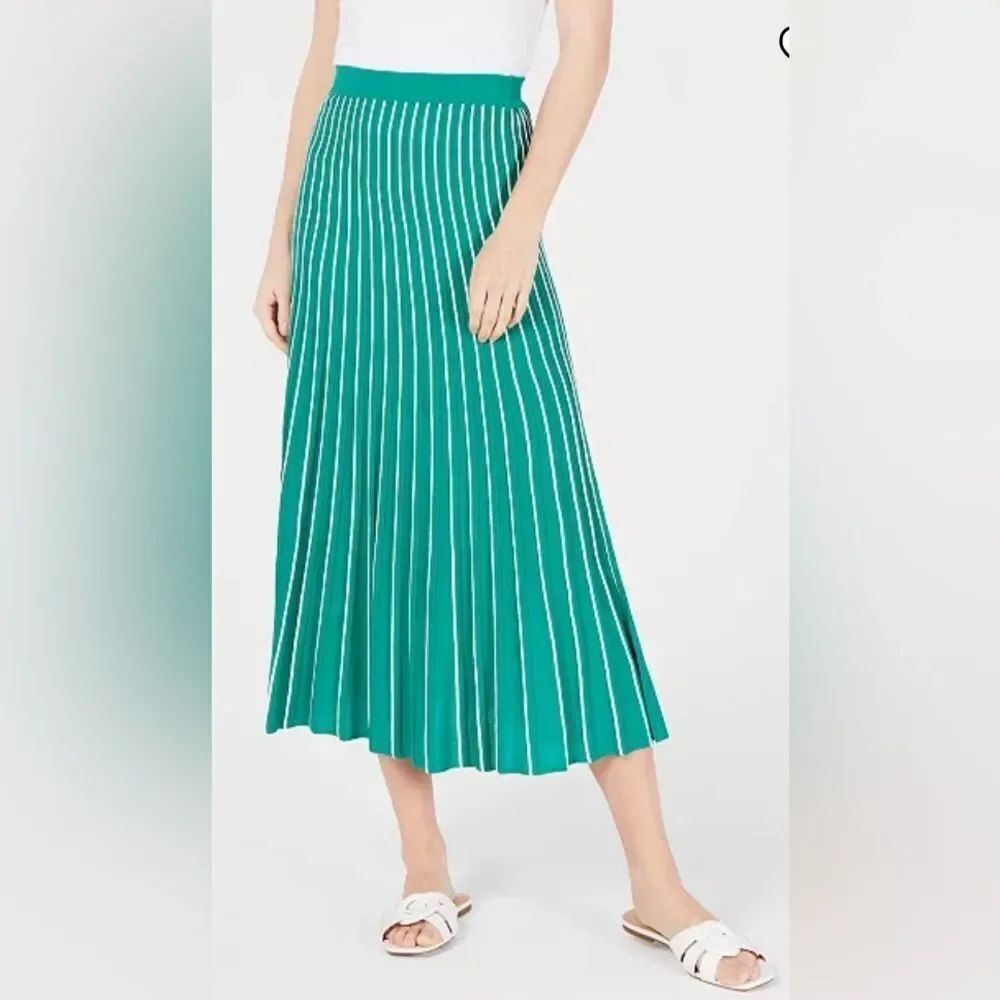 ASTR the Label Yuri Striped Pleated Midi Skirt Women S Green Trendy Summer Boho